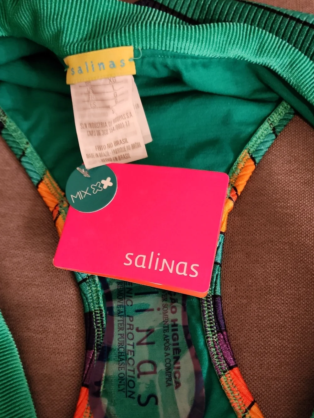 NEW! Salinas Green Striped Bikini Bottom with Colorful Accents Sz Large